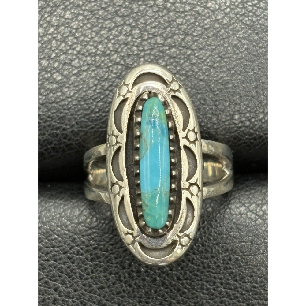 New Condition Sterling Silver Turquoise Ring 925 Size 6 Sun Moon Bezel H10